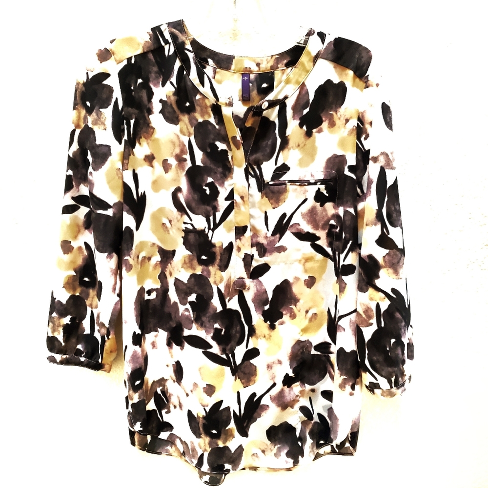 NYDJ Floral Henley Blouse 3/4 Sleeves